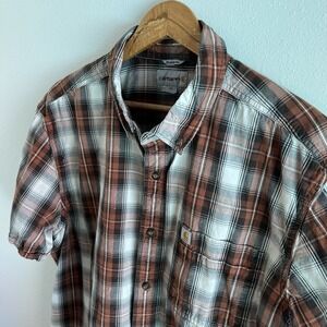 Carhartt Mens Relaxed‎ Fit Button Up Shirts Short Sleeve Plaid Size 2XL Orange